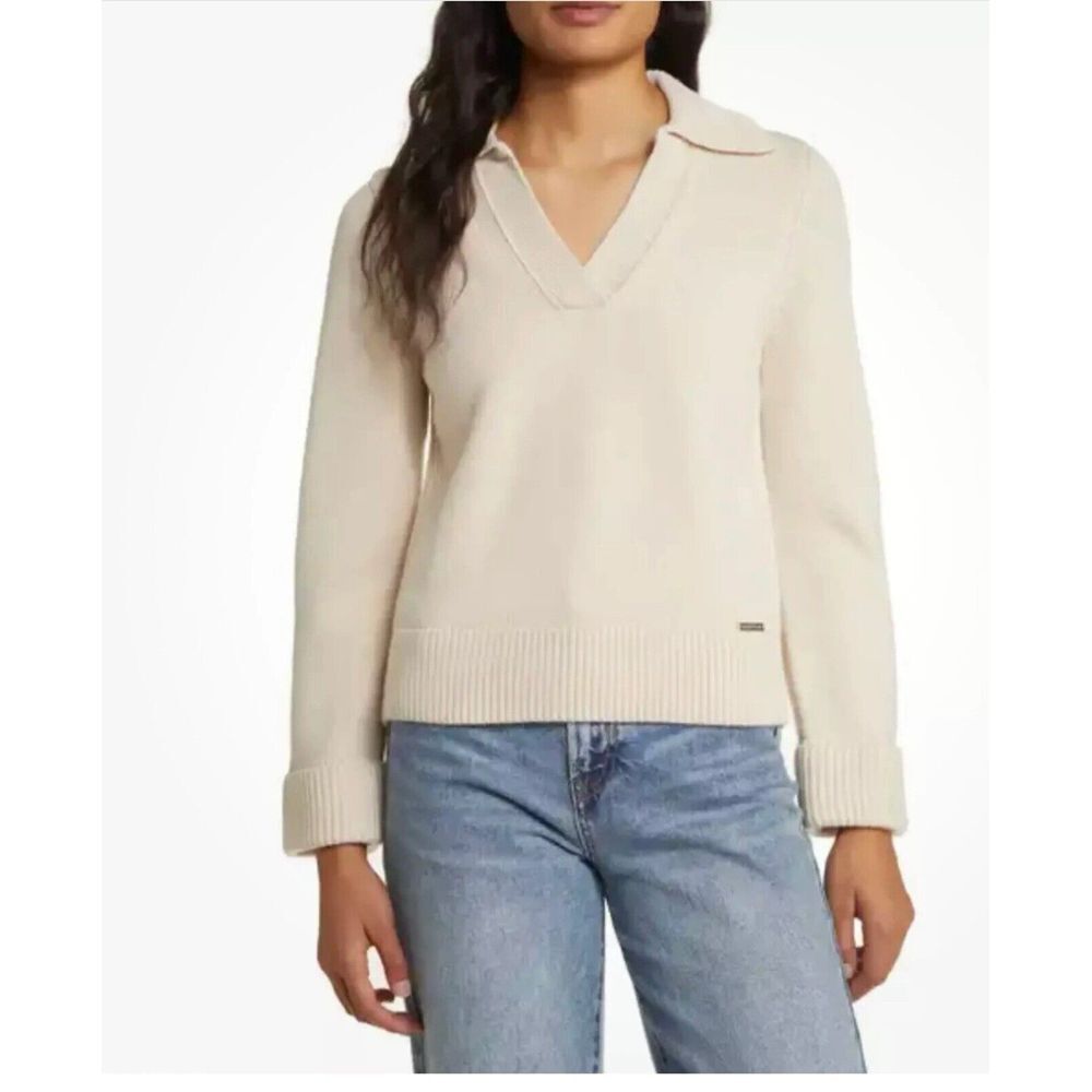 Magaschoni‎ V Neck Merino Wool Rib Sweater Long Sleeve Medium NWT